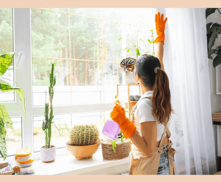 Woman spring cleaning