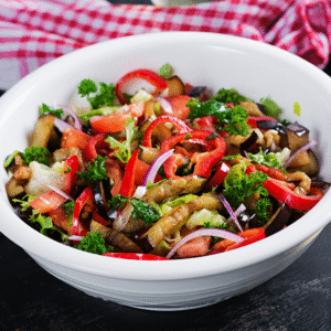 A seasonal salad of late summer vegetables