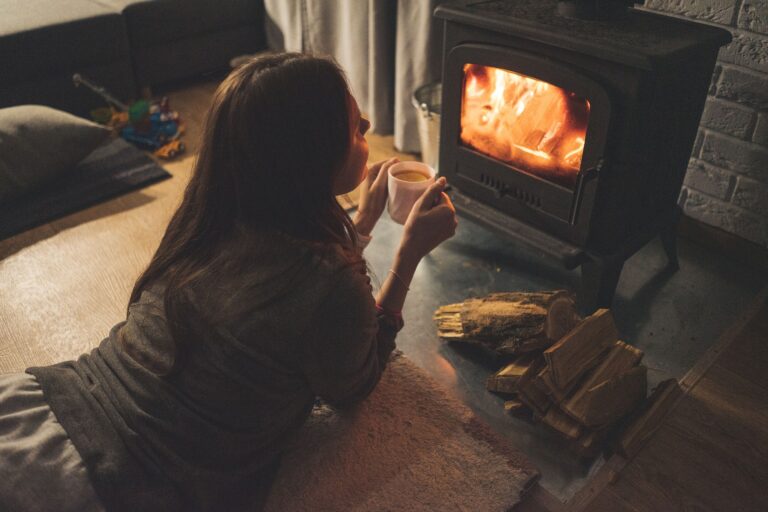 Woman finding balance and grounding during autumn
